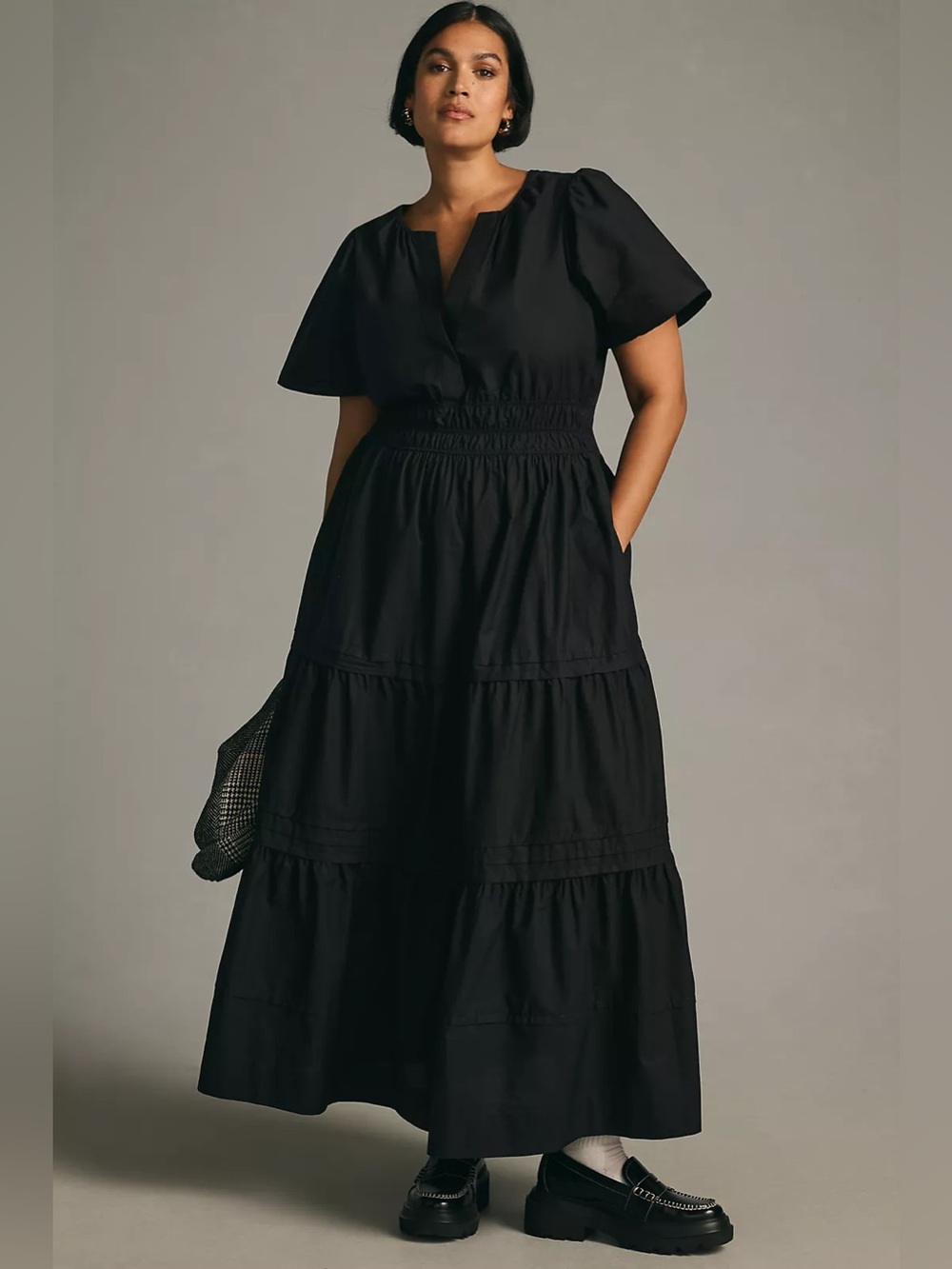 Anthropologie Women Black Tiered Maxi Dress with Smocked Waist Curvy Plus Sz XLP - Picture 5 of 14